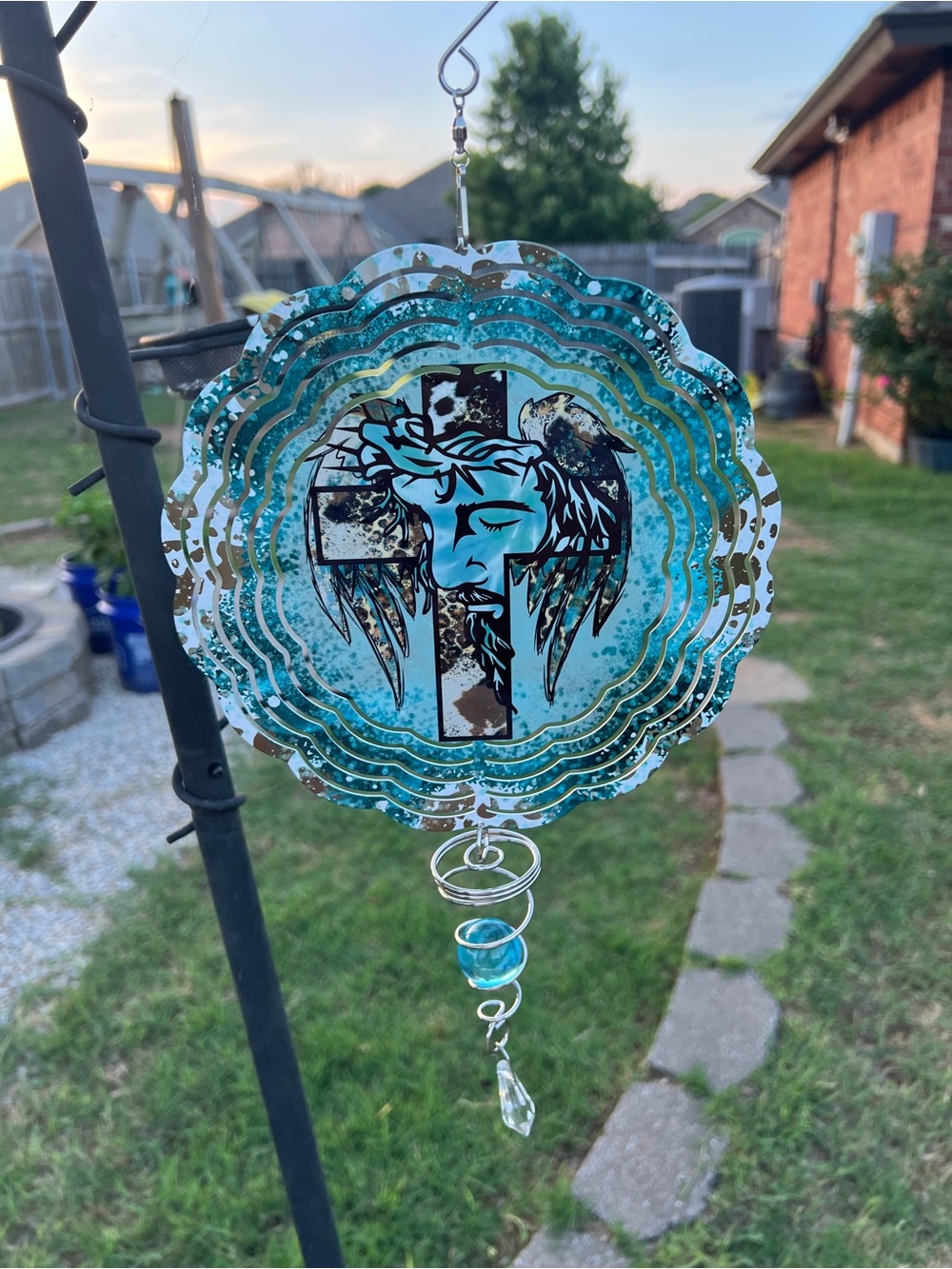 Turquoise Jesus Cross Wind Spinner - Sublimation #S0108T